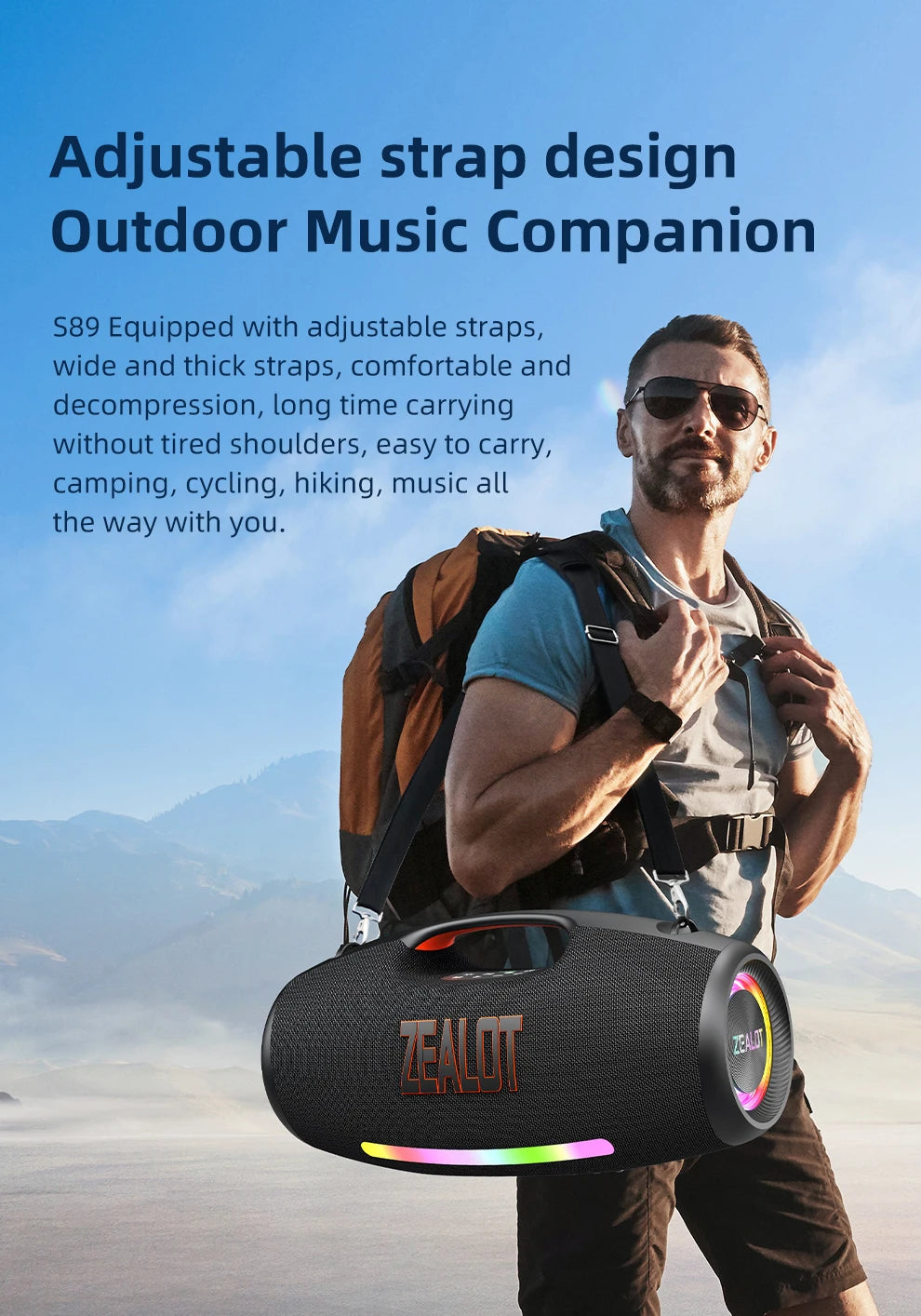 ZEALOT-S89 250W Waterproof Portable Loud Bluetooth Speaker, Wireless Outdoor Boombox SubwooferTriple Passive Radiators-Deep Bass