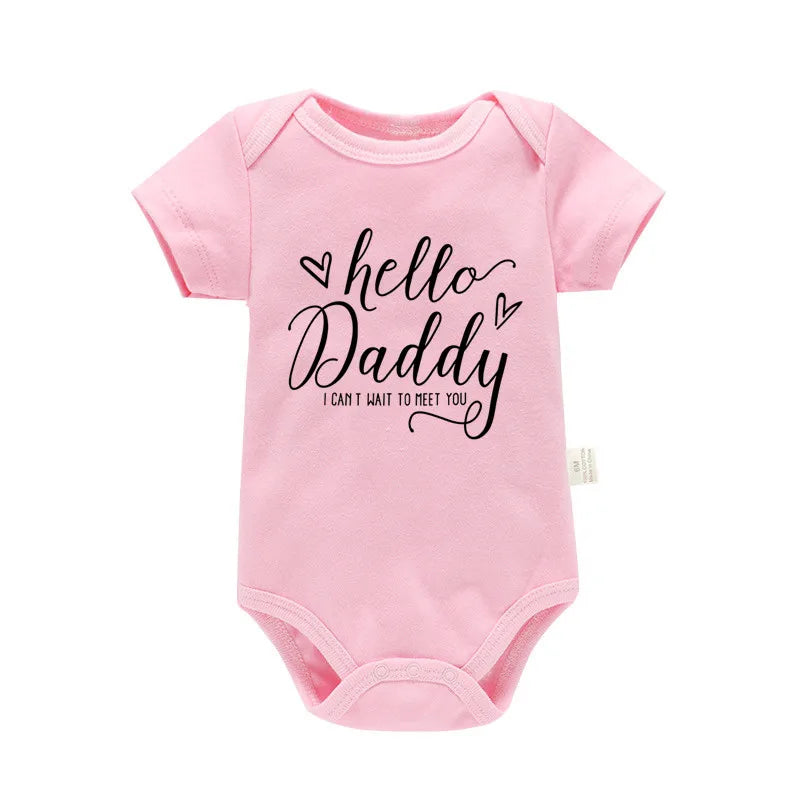 Pregnancy Reveals Hello Daddy I Can't Wait to Meet You Newborn Baby Girl Short Sleeves Jumpsuit Soft Cotton Bodysuit Romper