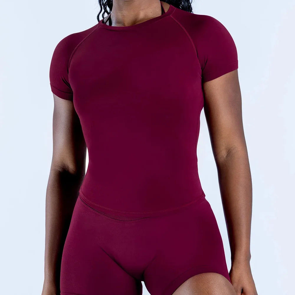 D Logo Women's Running Sports T-shirt Summer Short Sleeve Round Neck Breathable Elastic Fitness Yoga Training Top Short Sleeve