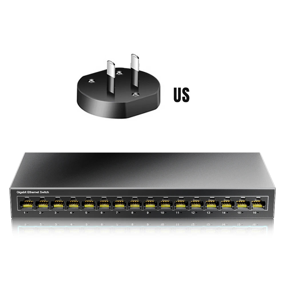AMPCOM Network Switch 16 Ports Switch Ethernet 1000Mbps Gigabit High Performance Smart Switcher RJ45 Hub Internet Injector