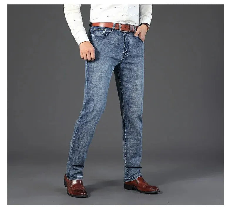 Wthinlee New Business Men's Jeans Casual Straight Stretch Fashion Classic Blue Black Work Denim Pant Trousers Male  Clothing