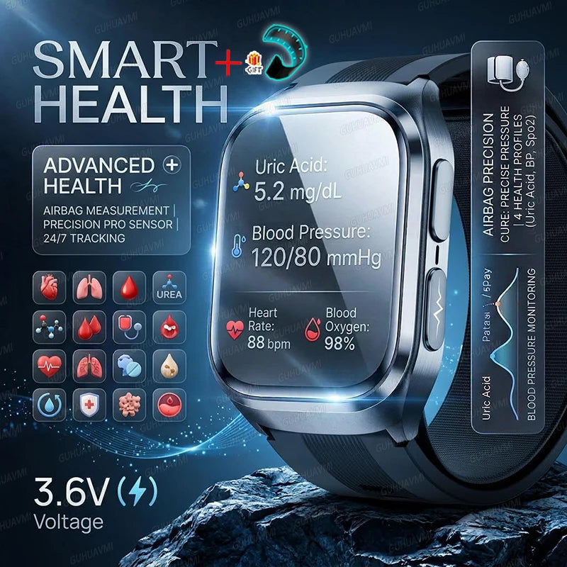 2026New Health Watch Blood Pressure Accurate Measure Smart Watches Men Uric Acid Blood Lipids waterproof Airbag Smartwatch Women Main image