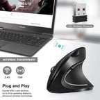 HOMEFISH Vertical Mouse Ergonomic 2.4GHz Wireless Optical Mice 3 Adjustable DPI 800/1200/1600 6 Buttons for Laptop PC Computer