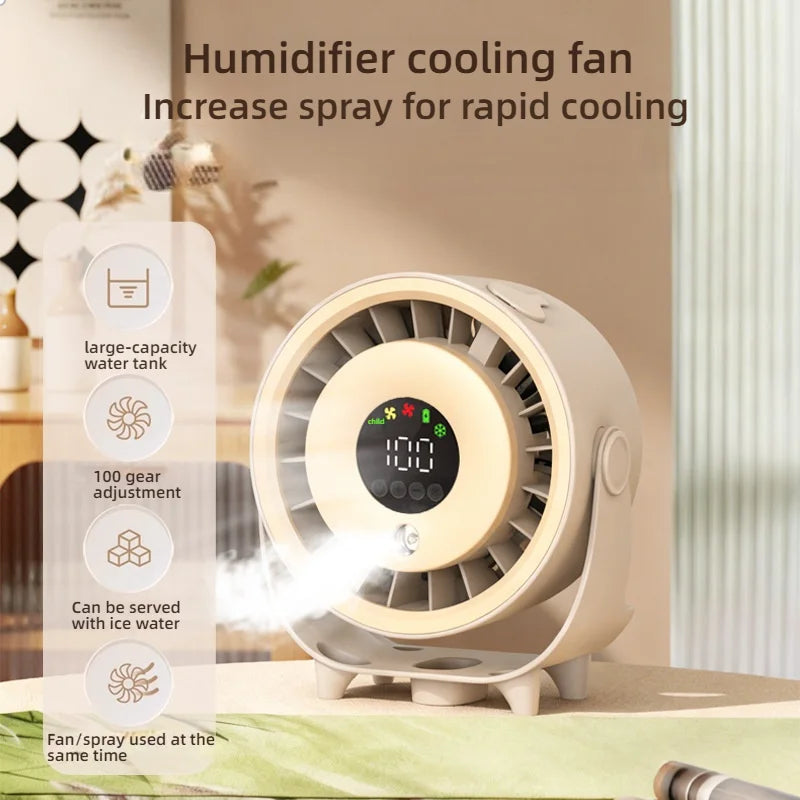 New Misting Fan Humidifying Rapid Cooling Hanging Hole Low Noise Digital Display Button Controlled Speed Fine Absorbable