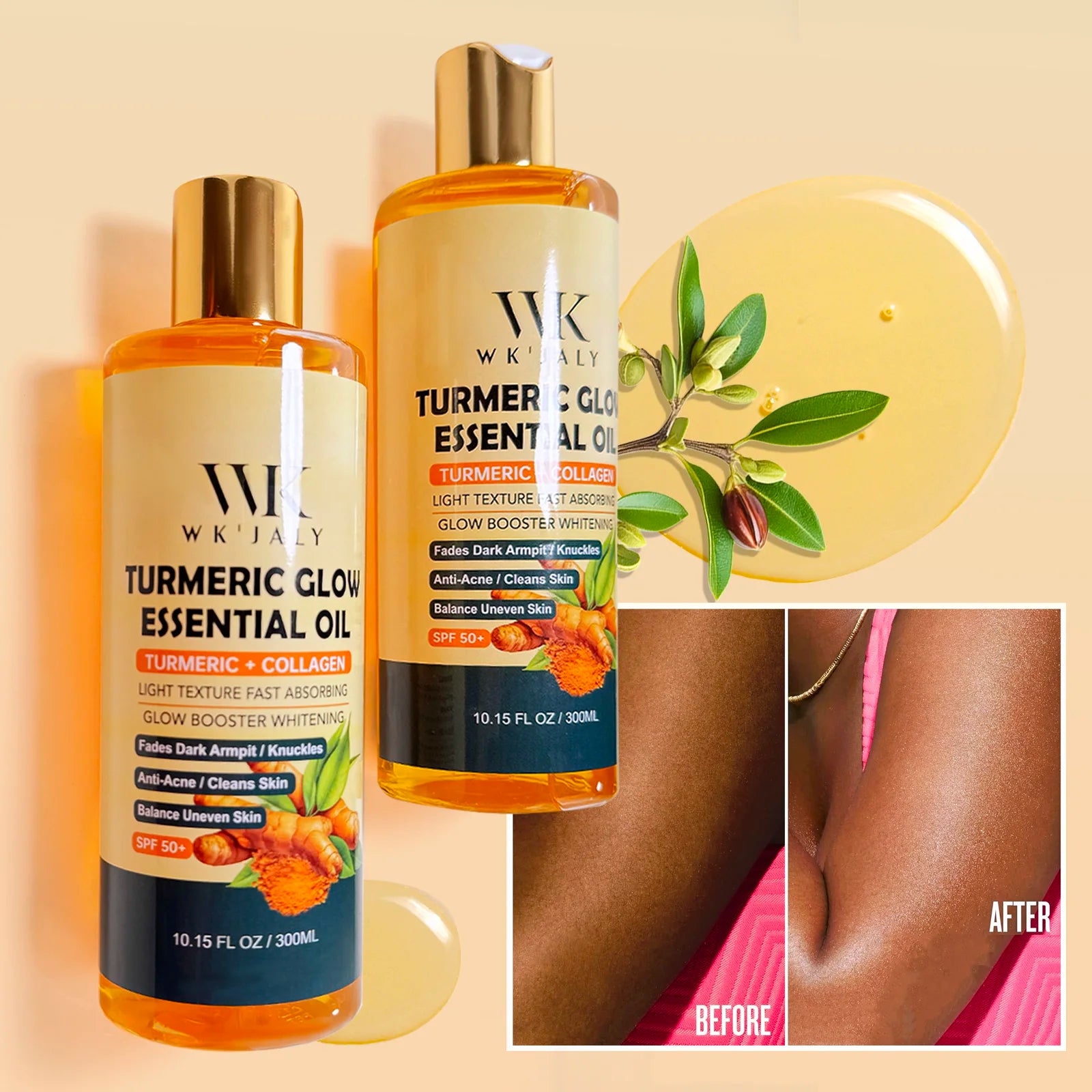 WK JALY Turmeric Glow Essential Body Oil, Moisturizing, Whitening, Fades Dark Armpit, Knuckles, Anti-Acne, Balance Uneven Skin