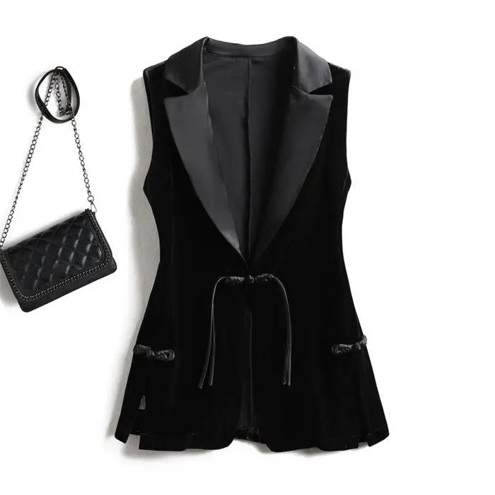 Black Velvet Vest Jacket For Women Sleeveless Blazer Fashion 2026 Spring And AutumnSuit Tank Top  Retro Waistcoat Z2338