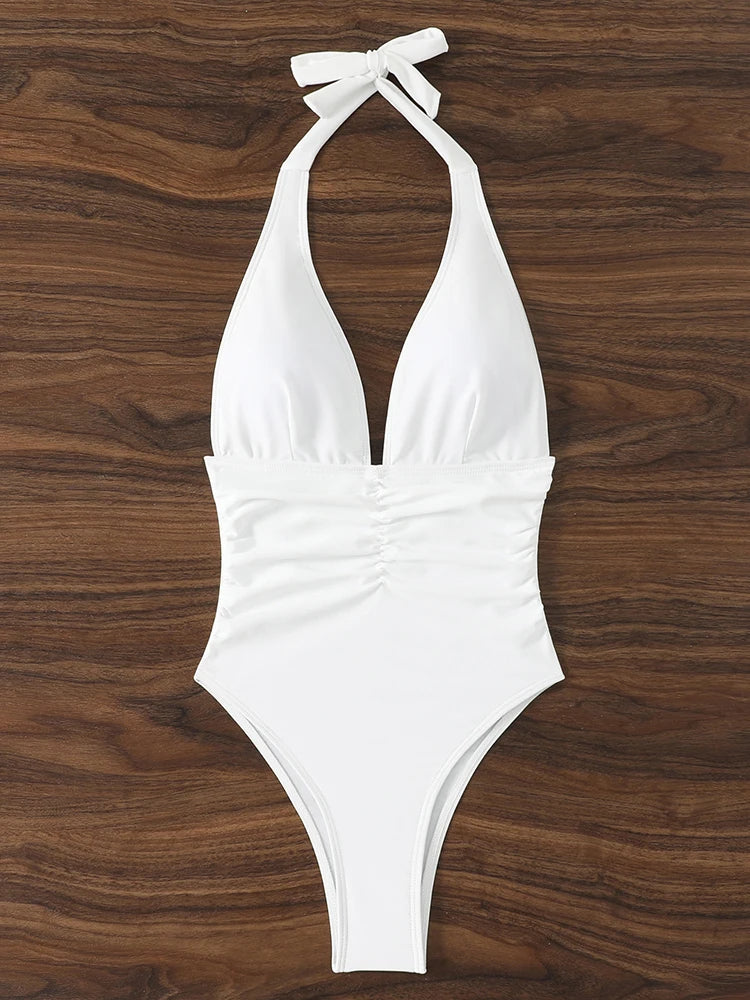Halter Top Bathing Suit Woman Swimsuits One Piece Swimwear Women's  2026 Trend V Neck Beachwear Female Monokini Summer Bodysuit Secondary image