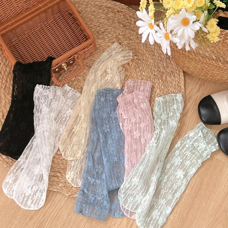 Women's Harajuku Kawaii Ladies Breathable Transparent Floral Lace Socks Sweet Mesh Fishnet Socks Soft Funny Socks Hosiery Main image