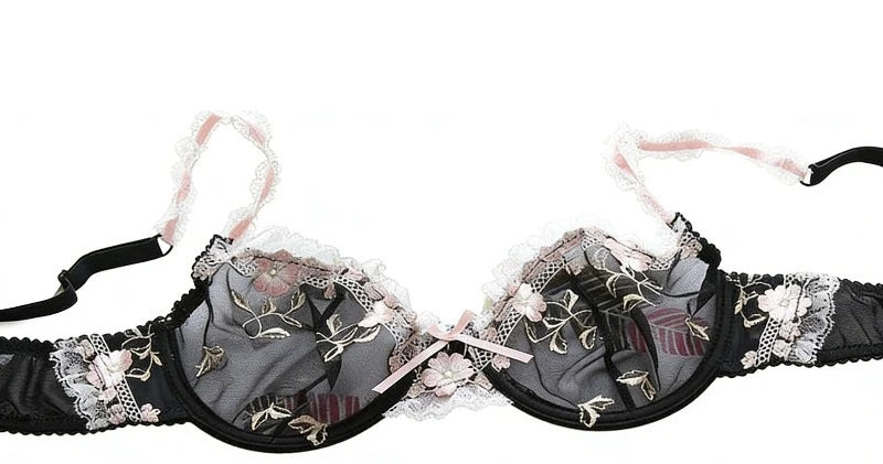 French Style Minimiser Bra Set | Big Size Unpadded Lace Half Cup, Large Cup Thin Anti-Sagging Sheer Lingerie Set BANERDANNI Bras