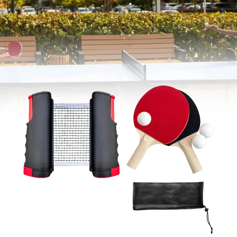 1 Set Ping Pong Paddles Set Retractable Net Exercise Table Tennis Set Rackets Balls for Family Home Gym Player Traveling Sports