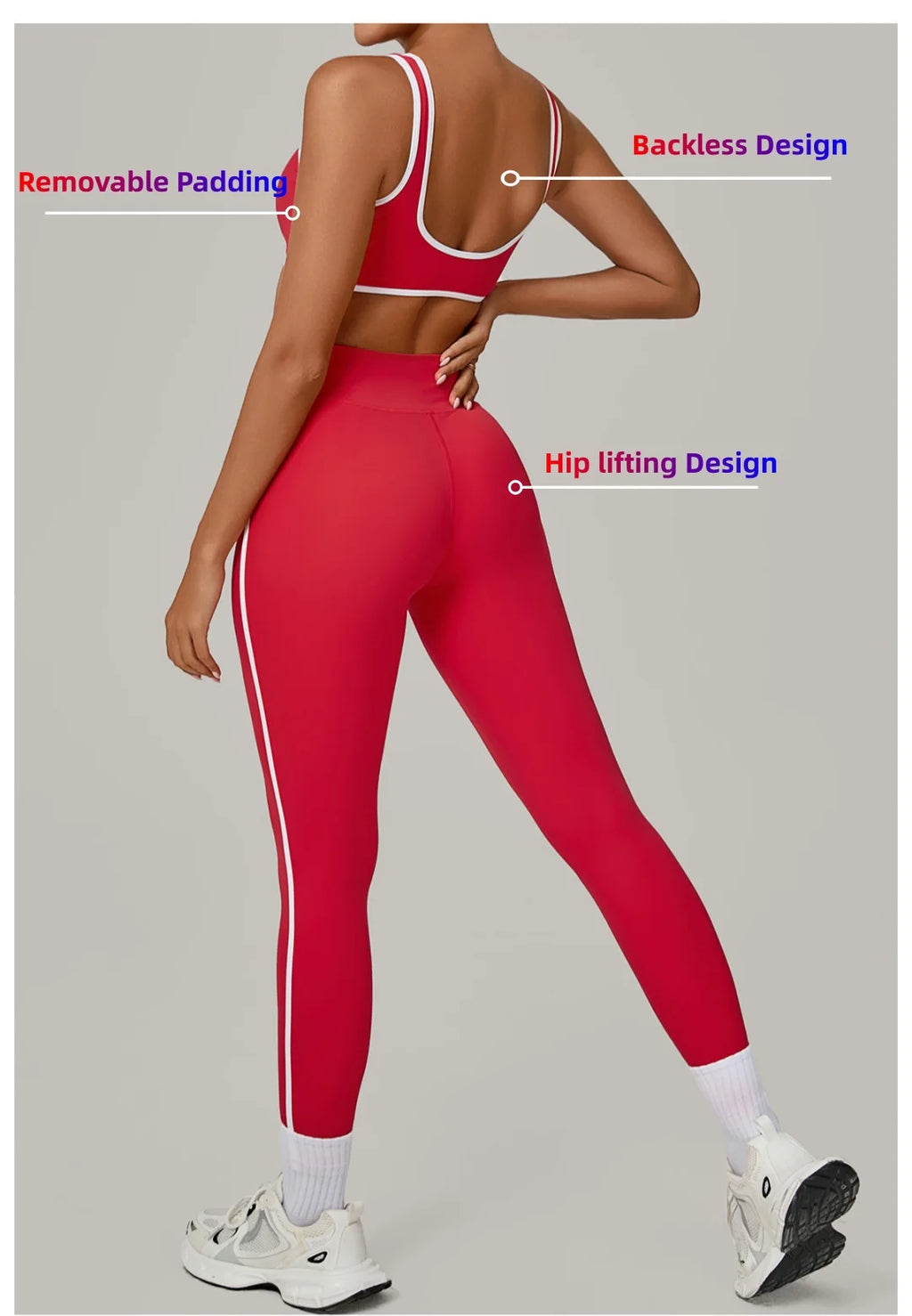 2PCS Women's Yoga Set High Waist Peach Hip Removable Padding Sports Bra Pants Fitness Suit Running Workout Gym Leggings Yoga Set