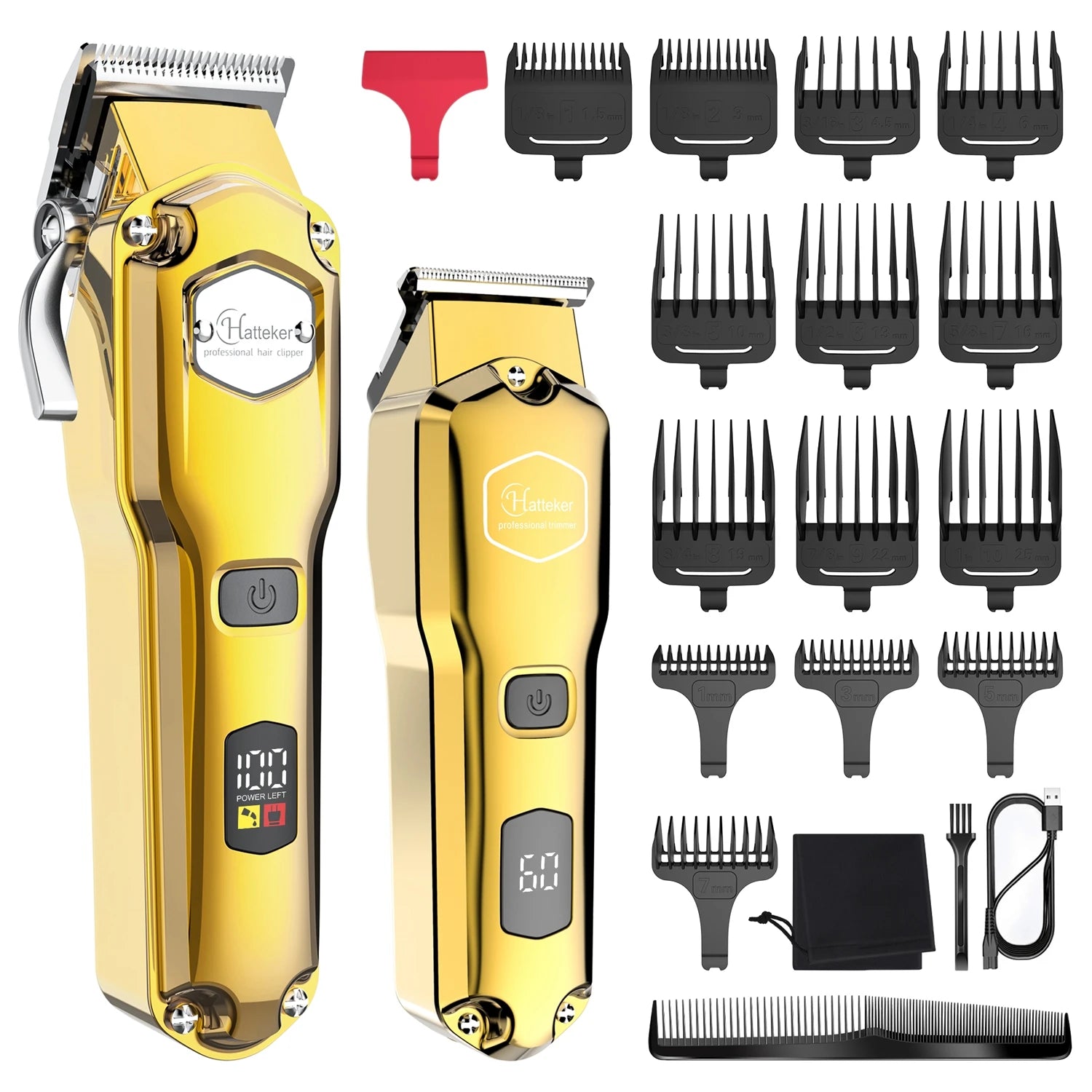 HATTEKER Professional Hair Clipper for Men Cordless Metal Barber Clipper and Trimmer Set Clipper for Hair Cutting Kit