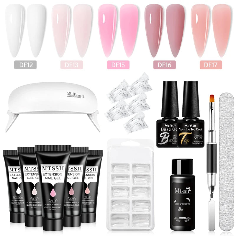 24PCS/Set 20ml Poly Naili Extension Gel  Kit Mini UV Lamp Sealer With Base Top Coat Professional Poly UVNail Gel Kit Starter Kit