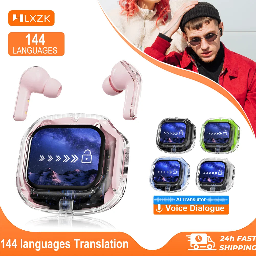 Translation Headphones with Touch Screen Wireless Bluetooth 5.4 Smart  Earphone HiFi Audio High Quality Transparent Case Headset Main image