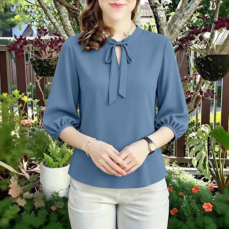 Summer Solid Color Blouse 2026 ZANZEA Women Tops Trend Casual O Neck Short Sleeve Blusas Female Elegant OL Work Shirt Mujer