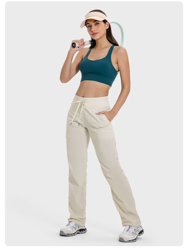 Women Quick Drying Sports Pants Lightweight Breathable Running Fitness High Waisted Loose Wide Leg Casual Yoga Pants 2024 Autumn