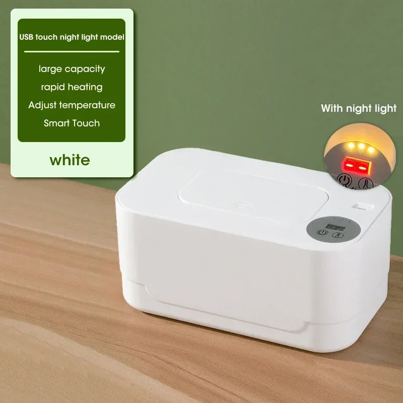 Baby Wipe Warmer Heater with LED Display, Wet Towel Dispenser Portable USB Charge Baby Wipe Warmer Napkin Heating Box Home/Car