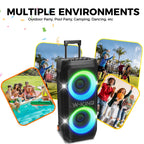 W-KING T12 Tragbare Bluetooth-Lautsprecher-Box mit 370W MAX Pro Sound, Lichtshow, CSB, Bass Boost, Rollen und Teleskopgriff
