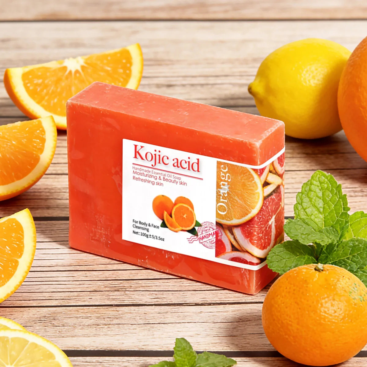 2Pcs/100G Kojic Acid Sweet Orange Handmade Essential Oil Soap Gently Cleanses Face and Body Handmade Soap Secondary image
