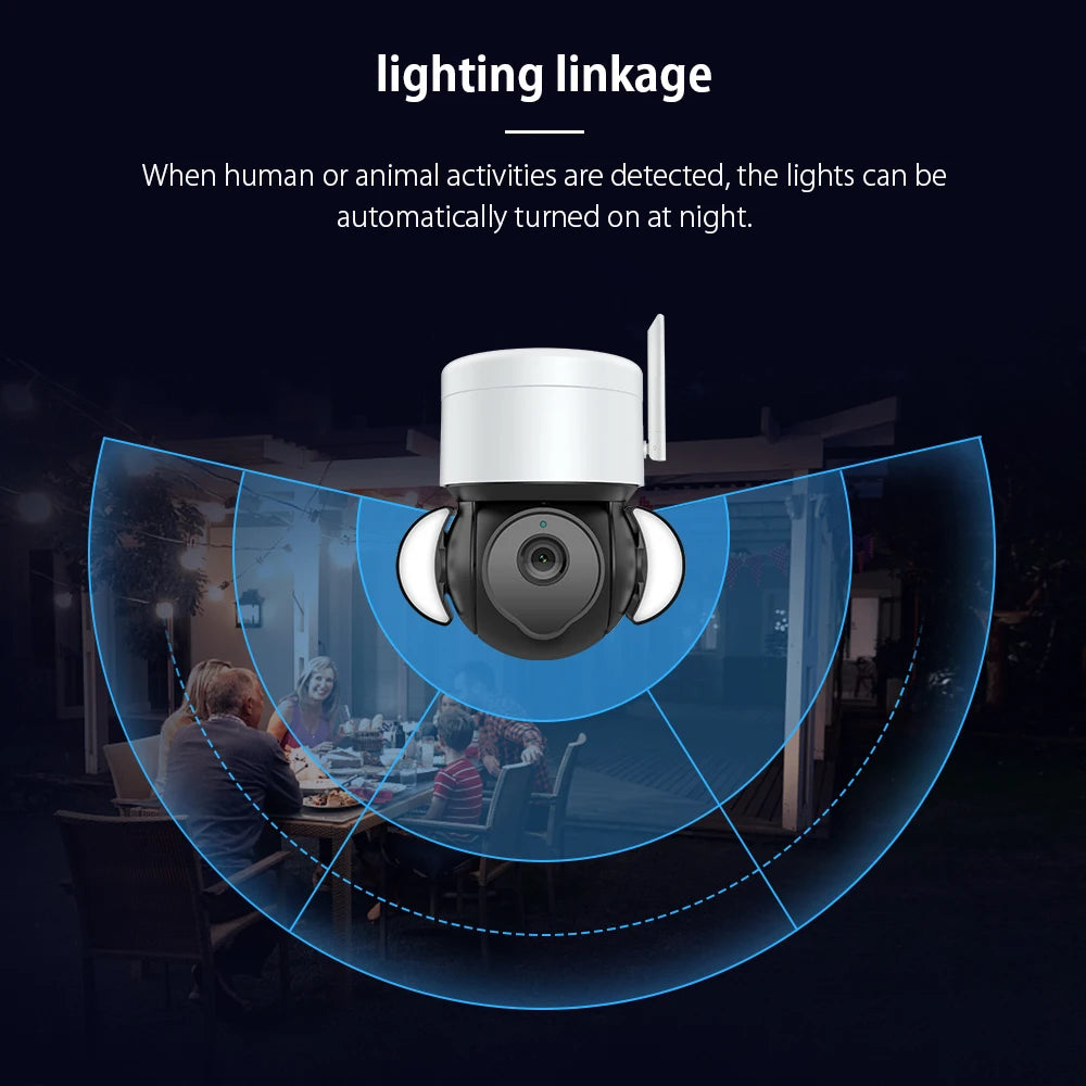 5MP Security Camera Outdoor Wireless 2.4G WIFI PTZ Auto Tracking Cameras Floodlight Color Night Vision IP66 Waterproof Two Way Audio Surveillance Cam