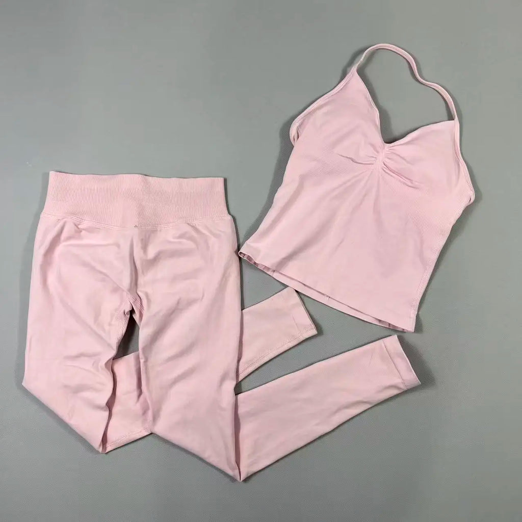 UETEEY Seamless Gym Set Women Tank Tops High Waist Scrunch Yoga Leggings Fitness Clothes Workout Sets Gym Suit Activewear