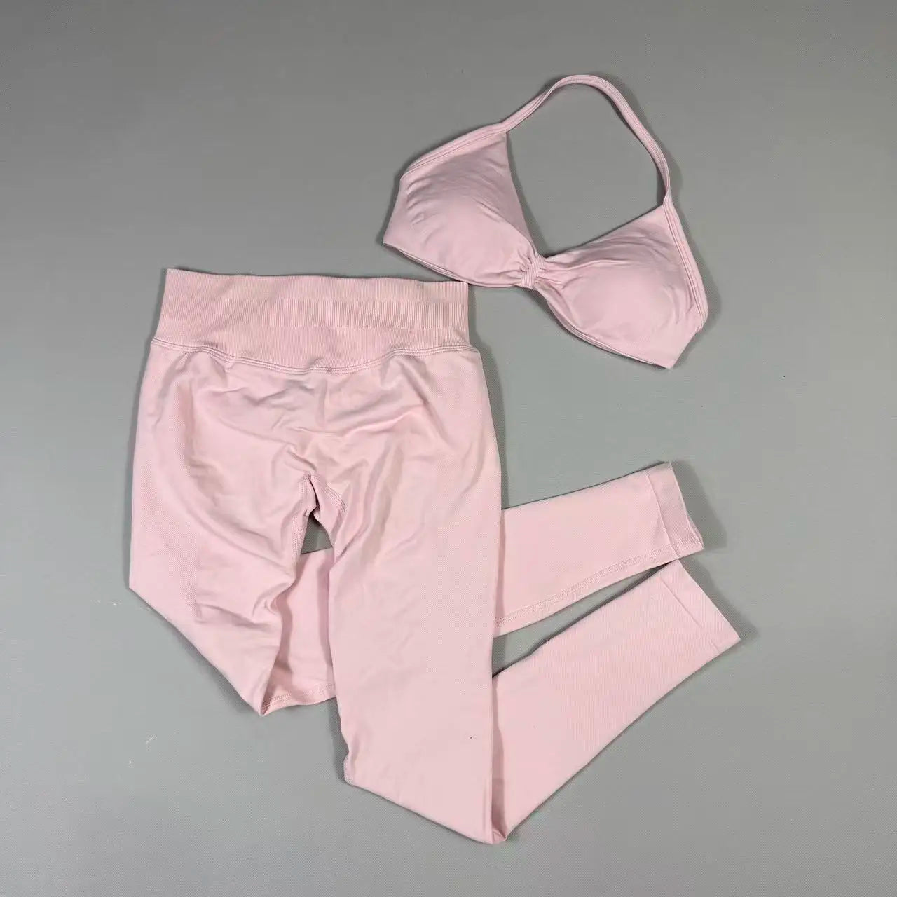 UETEEY Set For Woman Strappy Yoga Bra Sports Top Workout Leggings Set Seamless Gym Set Fitness Clothes Outfit Activewear