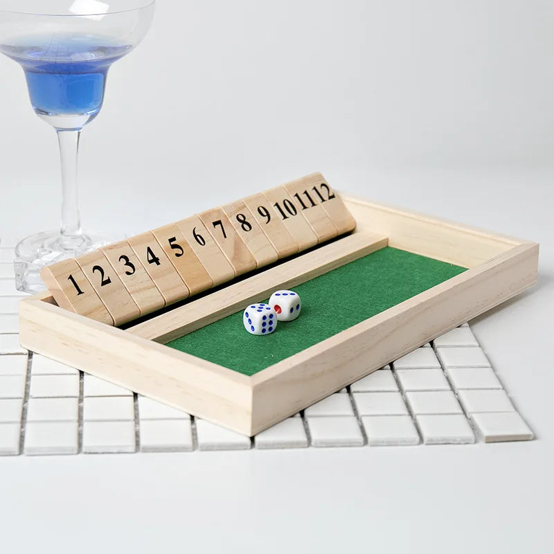 Wooden Shut Box Dice Board Game Classic Tabletop Version With 12 Numbers Pub Style Traditional Family Party Board Game Indoor