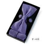 HUISHI Classic Black Bowtie Bow Ties For Mens Butterfly Bowknot Pocket Square Cufflinks Suit Set Bussiness Accessories Gift Box