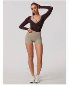 Hearuisavy Summer Women's Yoga Shirt Long Sleeve Sportswear Gym Breathable Quick Dry Sports Top Pilates Dance Ballet Wrap Tops