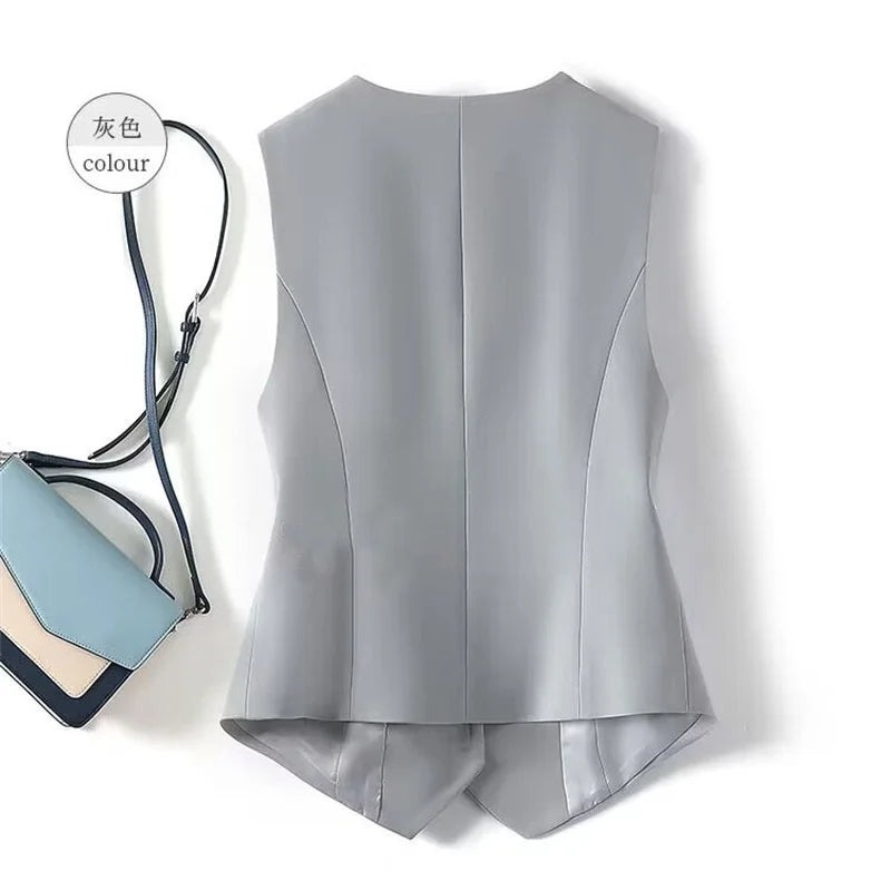 Spring Summer Korean Fashion Vest 2025 New Women Short Fashion V-neck Sleeveless Casual Blazer Waistcoat Coats Female Tops