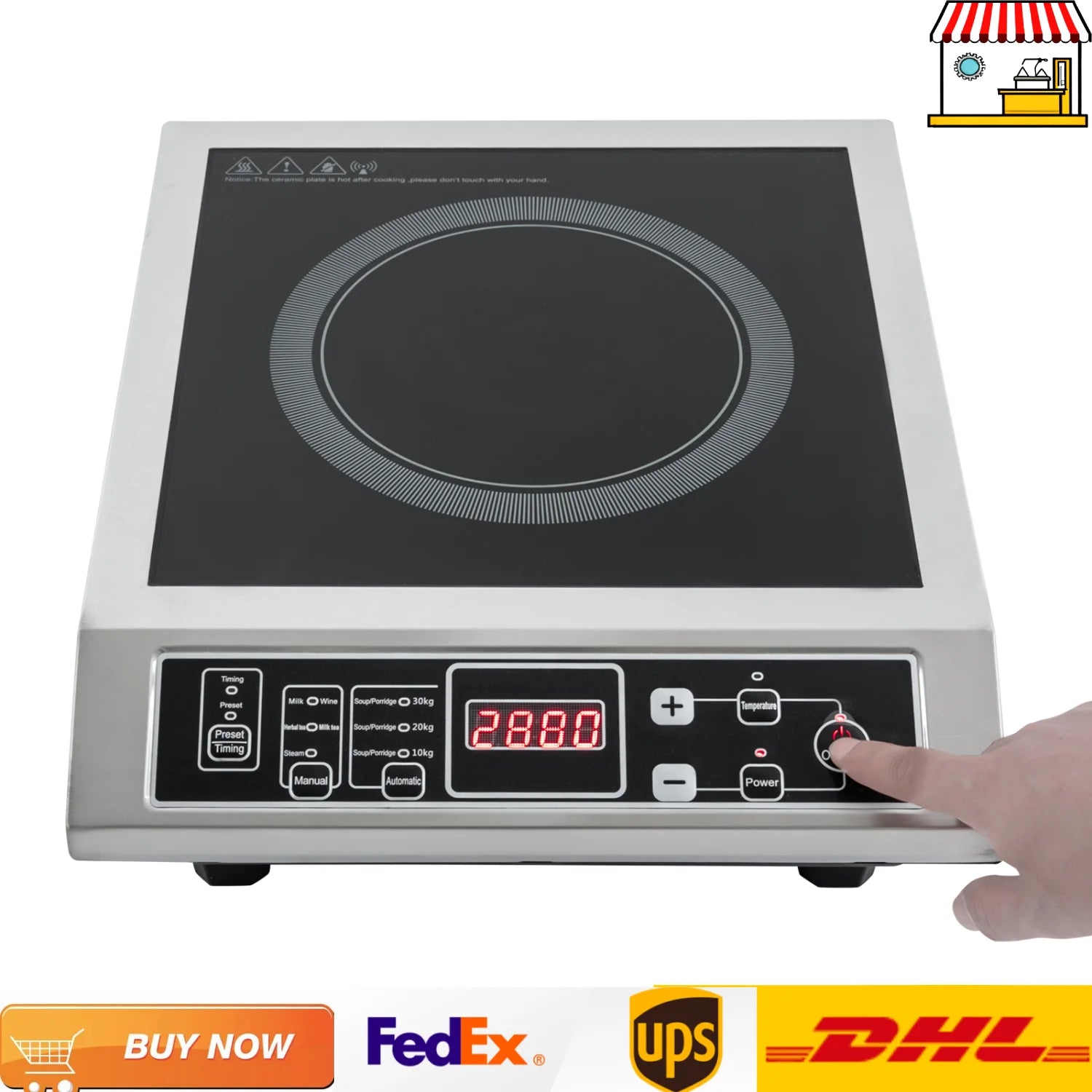 Portable Electric Induction Hob|  3500W Induction Cooktop with 8/10 Temperature Levels | Microcrystalline Glass Main image