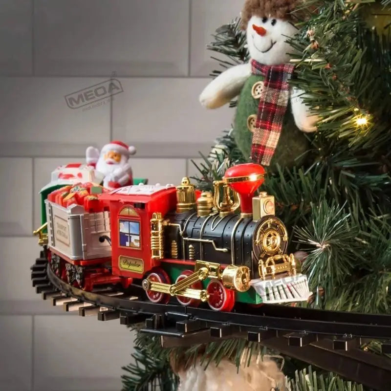 Battery Operate Railway Train with Sound&Light Railway Car Toys Christmas Train Tree Decoration Track  Electric Toys for Kids