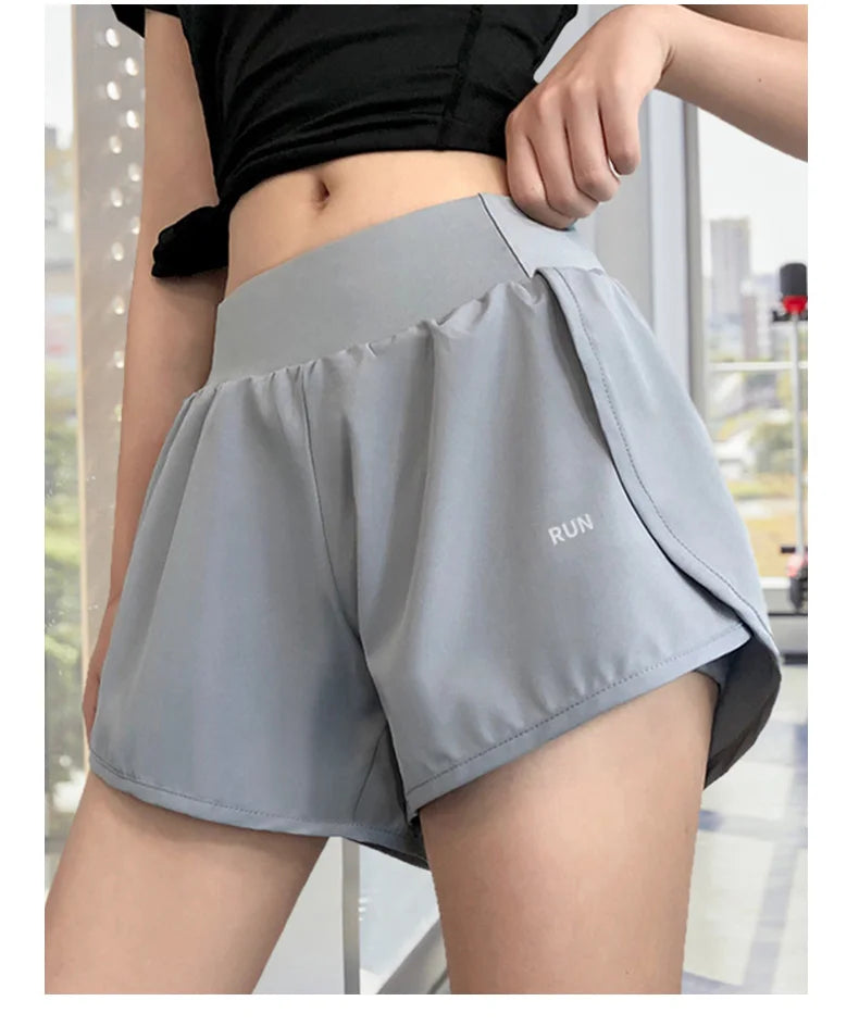 Women Leisure Sports Anti-exposure Fake Two-piece Slimming Sports Gym Nude Yoga Breathable Shorts