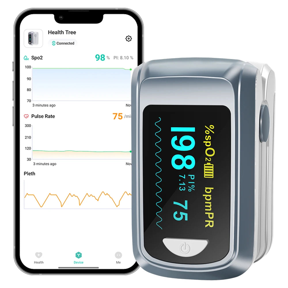 HealthTree Finger Pulse Oximeter Blood Oxygen Saturation SpO2 PI Oximetro De Dedo Pulsioximetro Oxymeter Bluetooth APP Control Main image