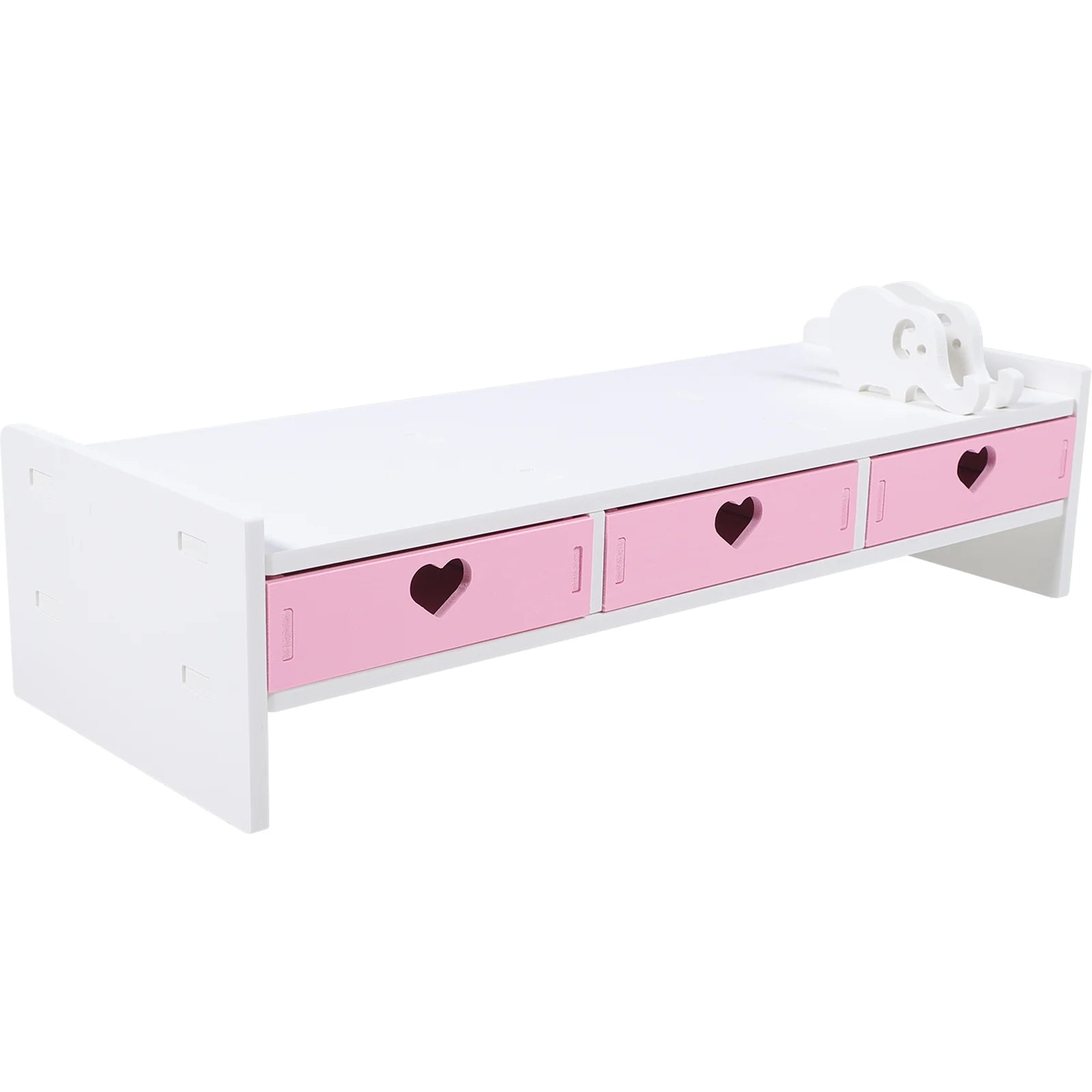 White Pink Computer Heightened Shelf Stand Lapdesk with Drawer Computer Desktop Organizer Office Riser Monitor Bracket Stand Main image