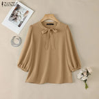 Summer Solid Color Blouse 2026 ZANZEA Women Tops Trend Casual O Neck Short Sleeve Blusas Female Elegant OL Work Shirt Mujer