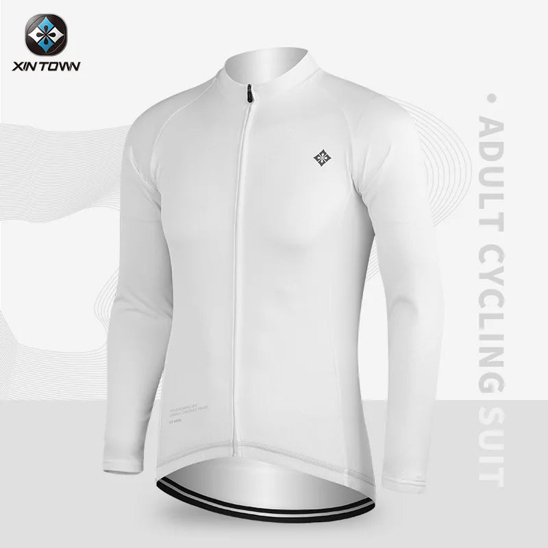 XINTOWN Men's Long Sleeve Cycling Jersey, Spring/Summer Racing Apparel, Export Bicycle Clothing, Solid Color Long Top