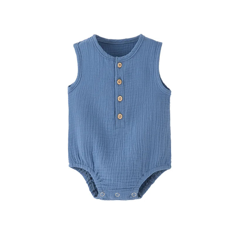 Summer Solid Newborn Baby 100% Cotton Linen Bodysuits Boy Girl Sleeveless Romper Jumpsuit Soft Skin-friendly Thin Comfy