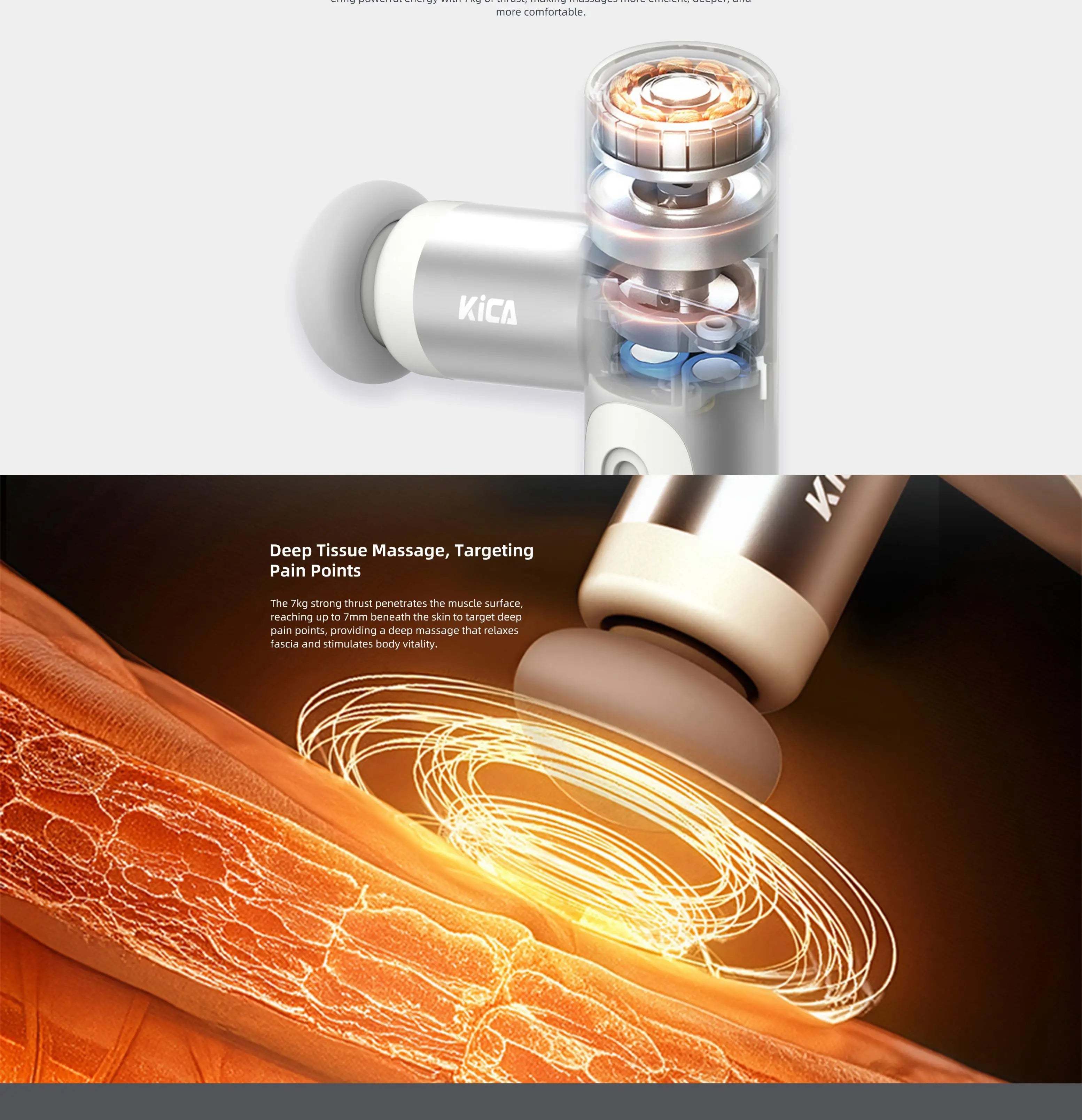 Kica Mini 3 Massage Gun, 3000RPM Stepless Speed, 7kgf Impact Force, 4 Heads, 255g Lightweight Sport Muscle Massager