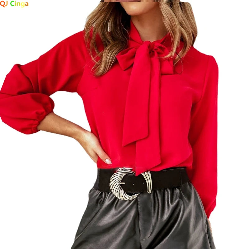 2026 Spring New Women's Stand-up Collar Long-sleeved Shirts, Fashion Office Casual Shirt, White Red Black Camisa Female Chemise Main image