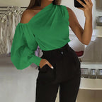 Sexy Off Shoulder Women Shirts Summer Lantern Sleeve Blouse Casual Loose Solid Tops Lady Elegant Blusas Femme Streetwear Shirt