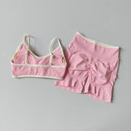 2PCS Yoga Suit Seamless with Chest Pad Tight Sports Bras and High Waist Shorts Outside Wear Running Exercise Fitness Yoga Set