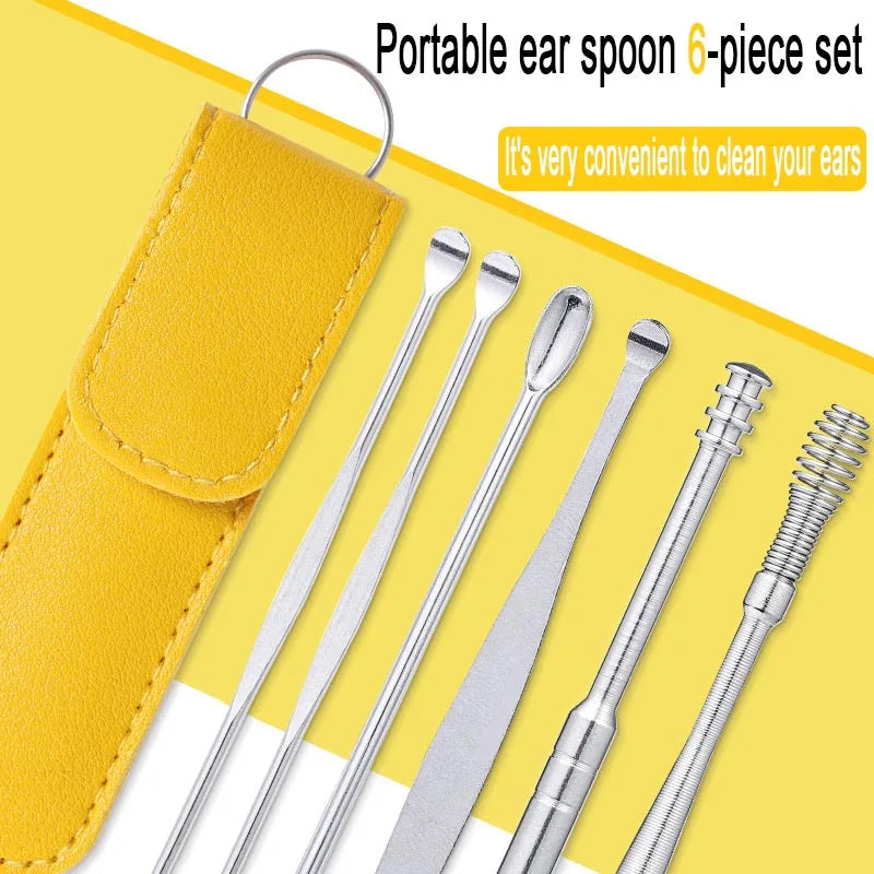 6pcs Stainless Steel Ear pick cleaning kit Clean your ear wax cleaner removal tool cleaner ear sticks Clean Tool Kit Care EBHL04 Main image