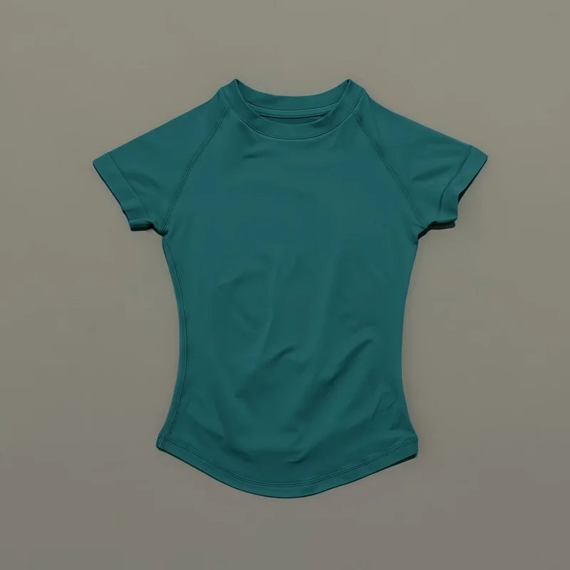 Sport Short Sleeve Top Women Running Sports T Shirt Summer Short Sleeve Round Neck Breathable Gym Vest Yoga Fitness Top
