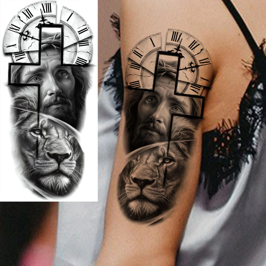 1 Sheet Realistic Jesus Holy Mother Pray Temporary Tattoos For Men Women Adults Long Lasting Waterproof Temp Fake Tattoo Sticker