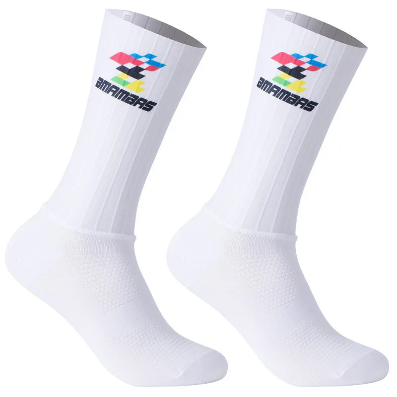 2026 New Anti Slip Silicone Summer Aero Socks Whiteline Cycling Socks Men Bicycle Sport Running Bike Socks Calcetines Main image