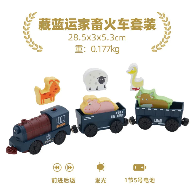 wooden Electric car set Magnetic Electric Train with Little Doll Diecast Slot Toy set Compatible Railway Wood Track Rail Train