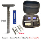 Shavcooo Glide Pro 4D Stainless Steel Safety Razor Eco-friendly Dual Half Shaving Shaver for Men Women Gift kit with Travel Box