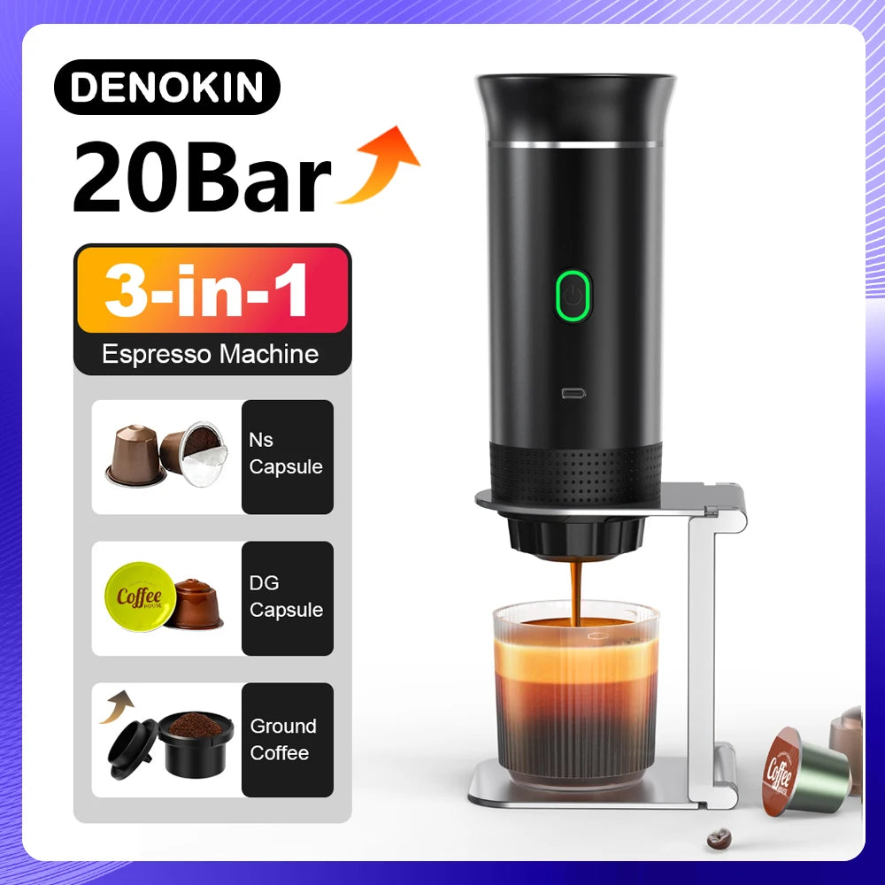Wireless Electric Portable Espresso Coffee Machine for Car & Home Camping Coffee Maker 3-in-1 Capsule Powder Travel Coffee Maker Main image