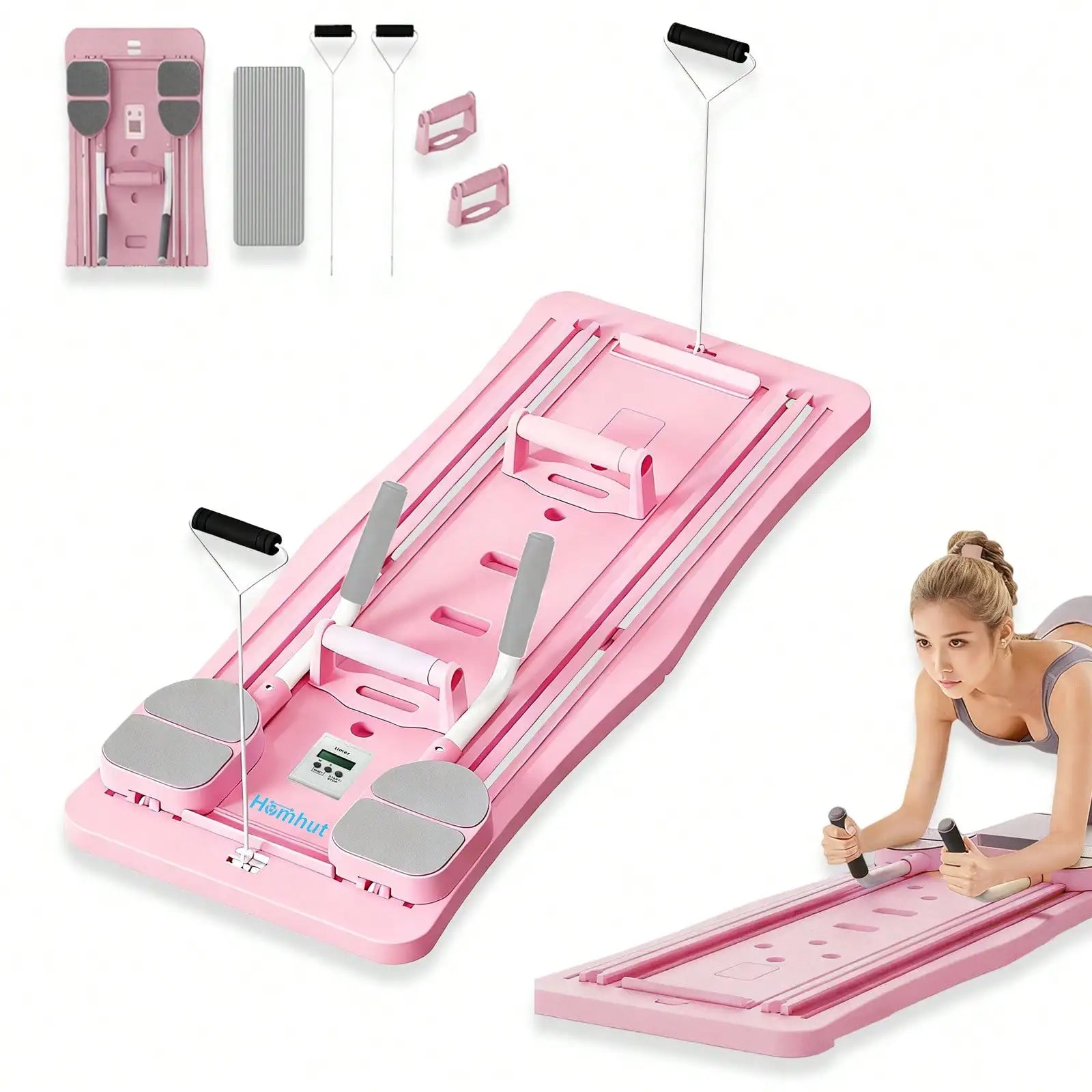 Multifunctional Foldable Home Ab Workout Sliding Fitness Board with Counter, Full Body Core Strength Training Exercise Platform with Complete Accessories for Abdominal, Leg & Arm Workout